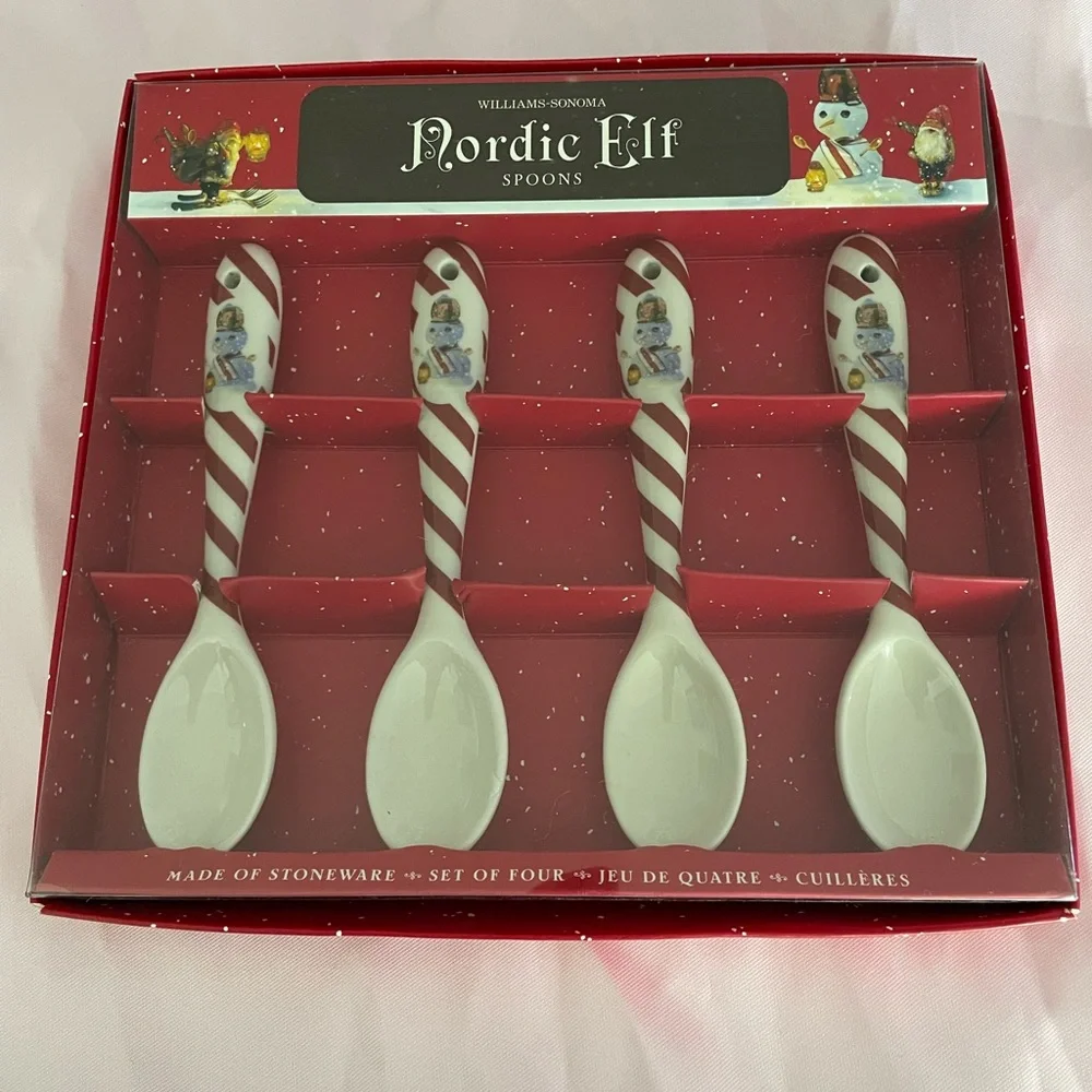 Williams Sonoma Nordic Elf Stoneware Spoons – Set of 4 Christmas Coffee Spoons